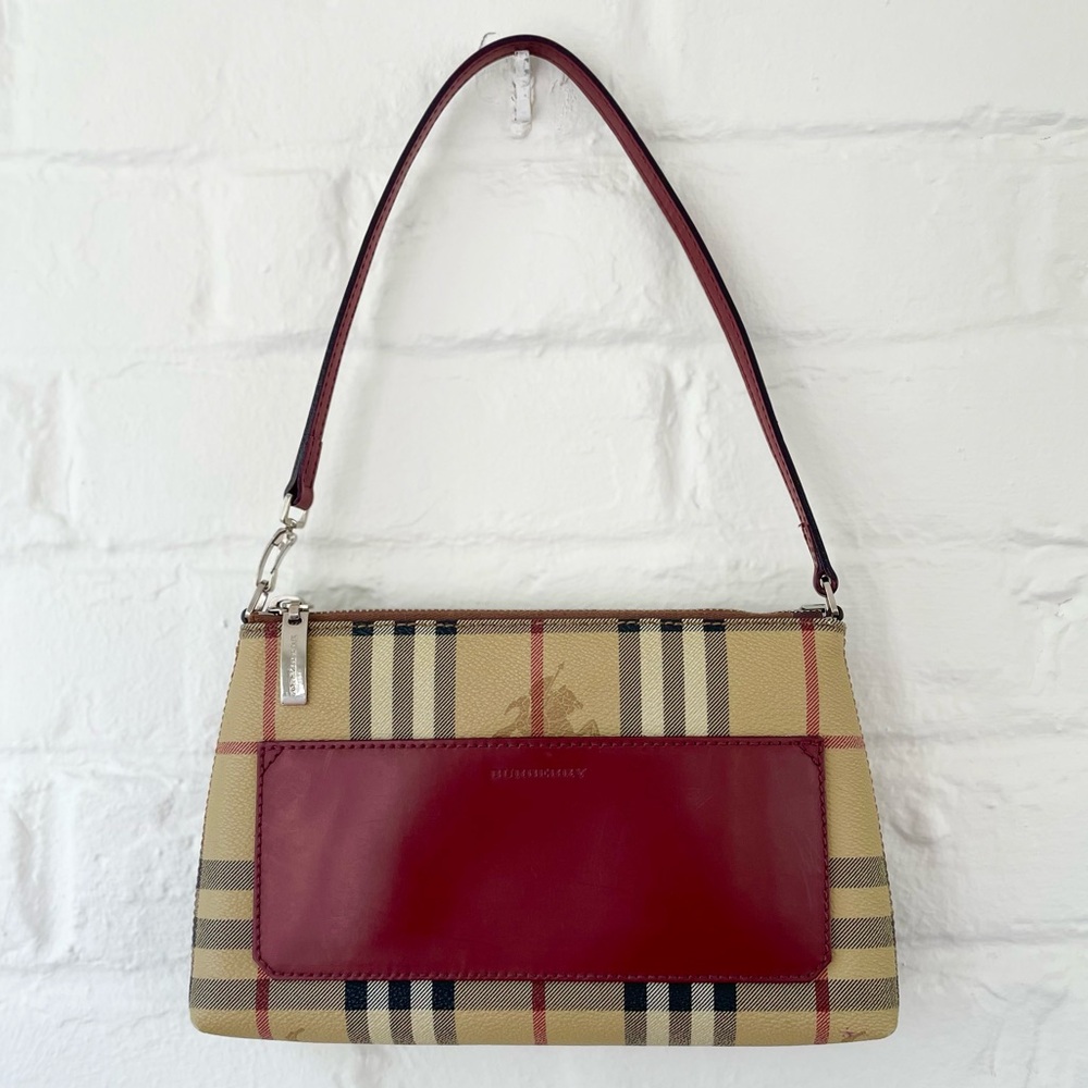 Burberry London Haymarket Check Clutch/Mini Shoulder Bag with Red Accents